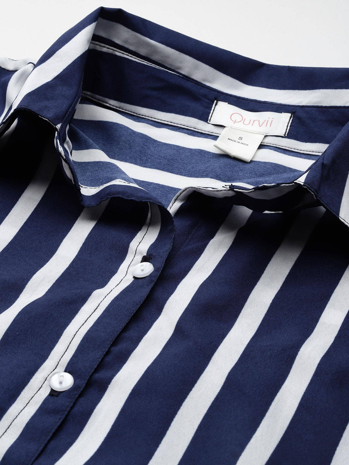 Hi-Low Hemline Navy Blue Crepe Loose Fit Shirt | S67 - view 3
