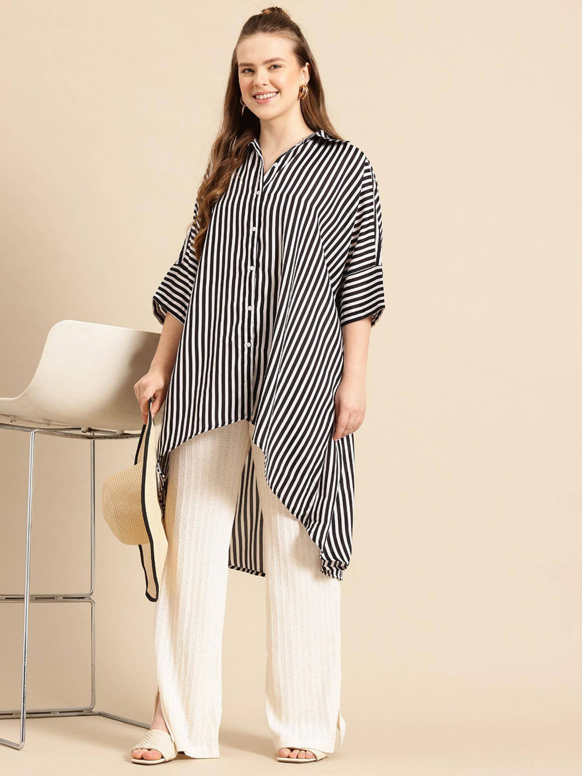 Hi-Low Hemline Black Crepe Loose Fit Shirt | S67 - view 5