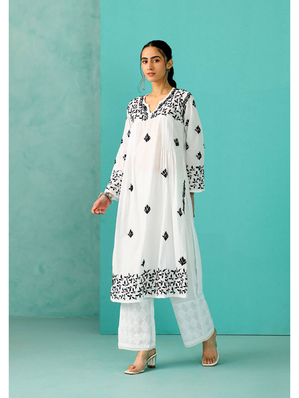 Chikankari Woven Long Kurta | U3S - view 2
