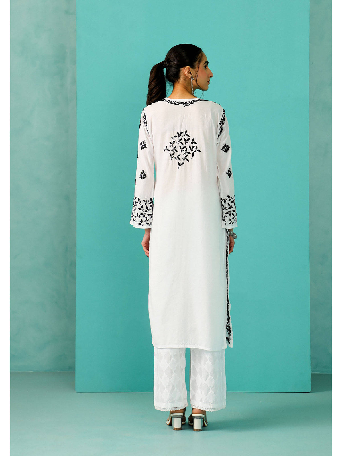 Chikankari Woven Long Kurta | U3S - view 3