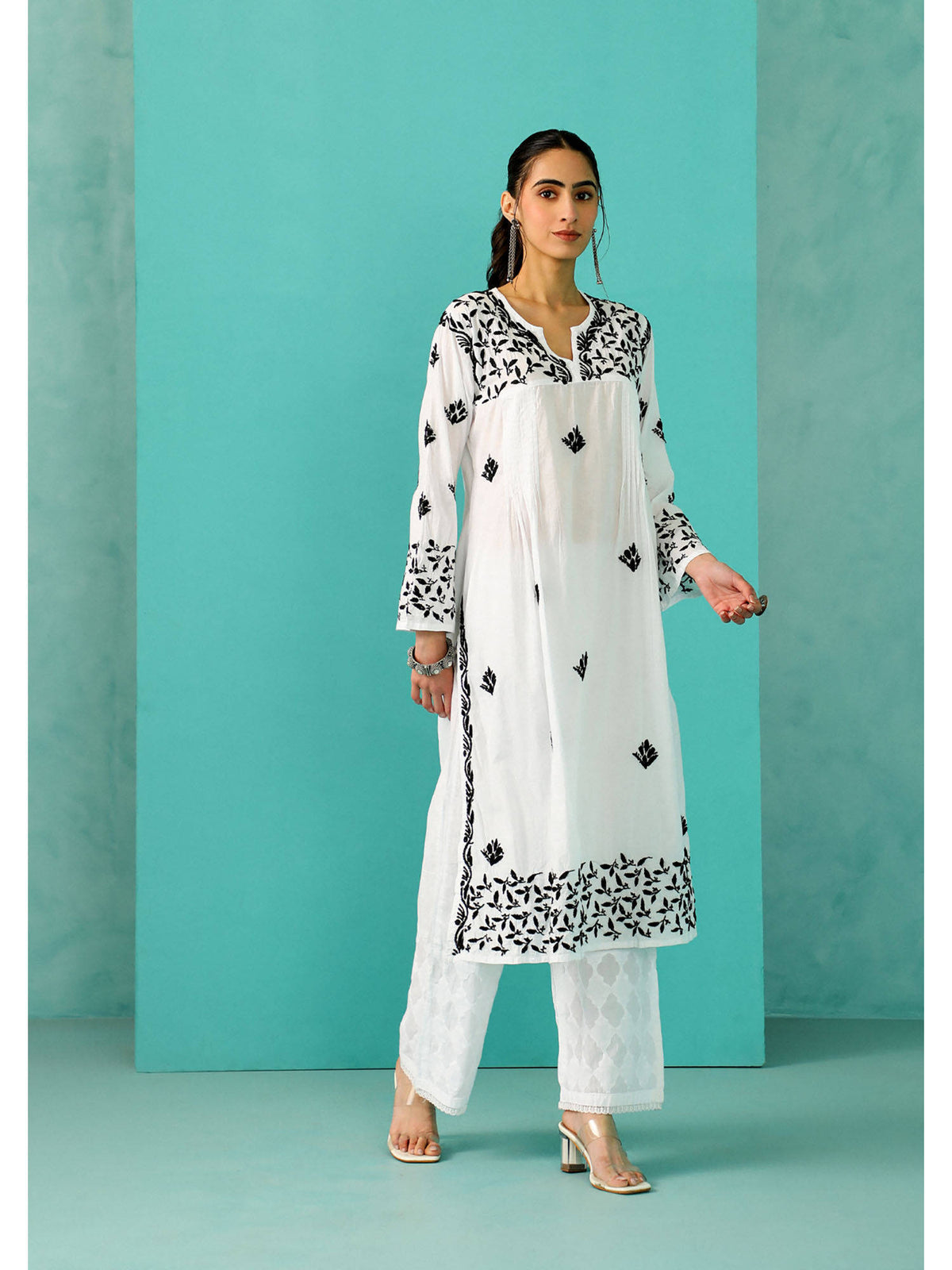 Chikankari Woven Long Kurta | FY93 - view 4