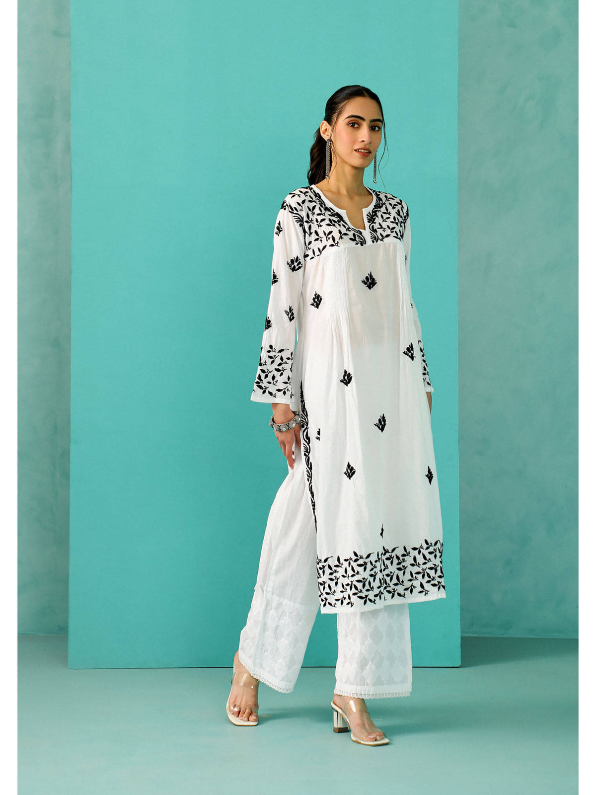 Chikankari Woven Long Kurta | FY93 - view 6