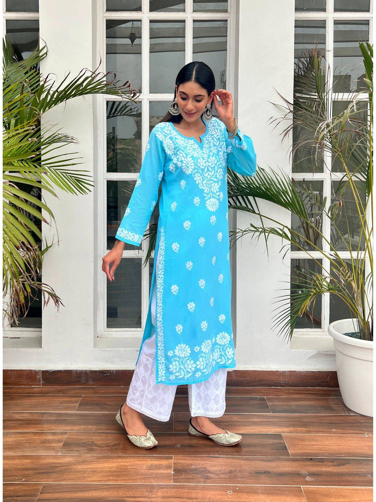 Chikankari Woven Long Kurta | U3S - view 7