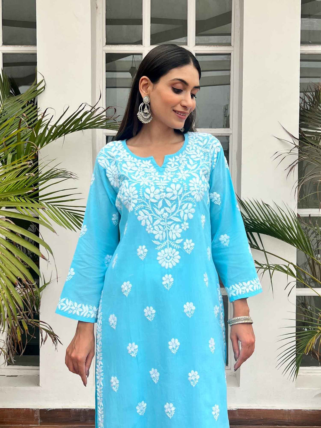 Chikankari Woven Long Kurta | U3S - view 8