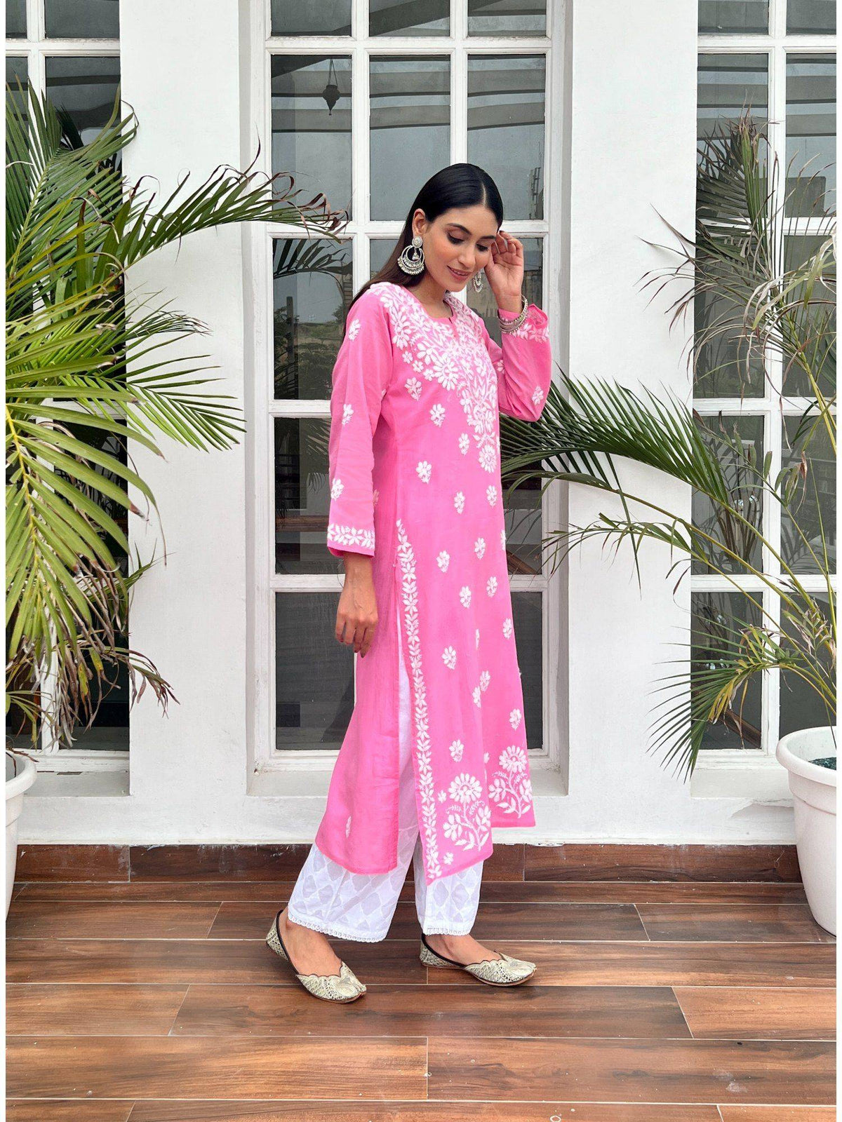 Chikankari Woven Long Kurta | U3S - view 11
