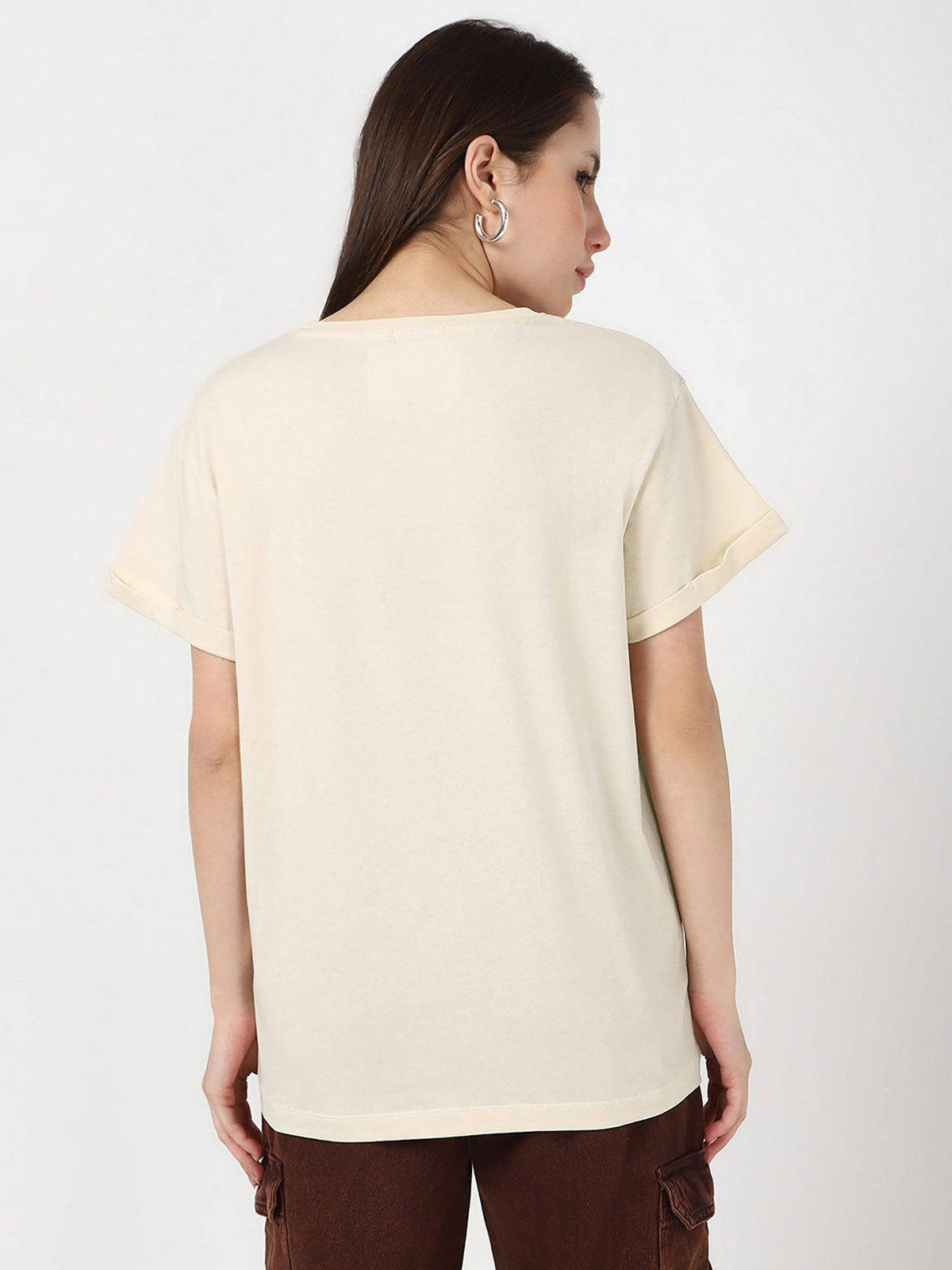 Women's Beige More Spaghetti Graphic Printed Boyfriend T-shirt | TS56 - view 3