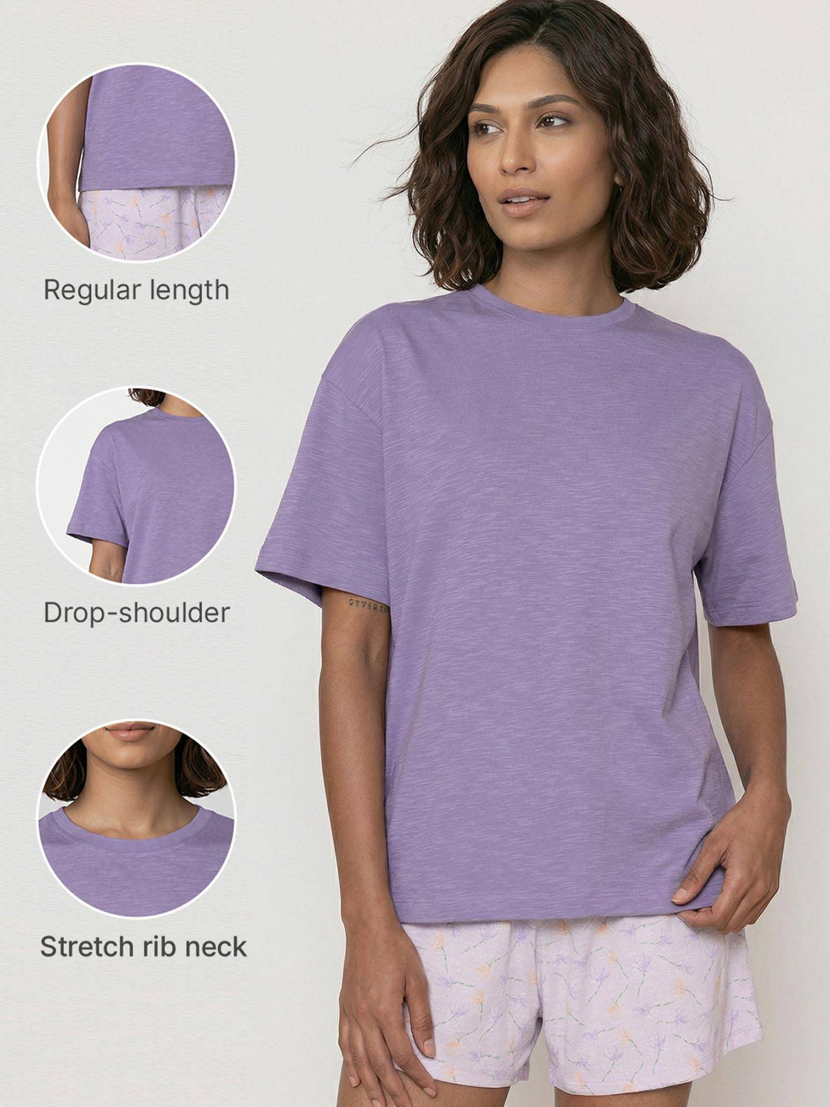 Oversized Drop Shoulder Purple T-Shirt | TT89 - view 3