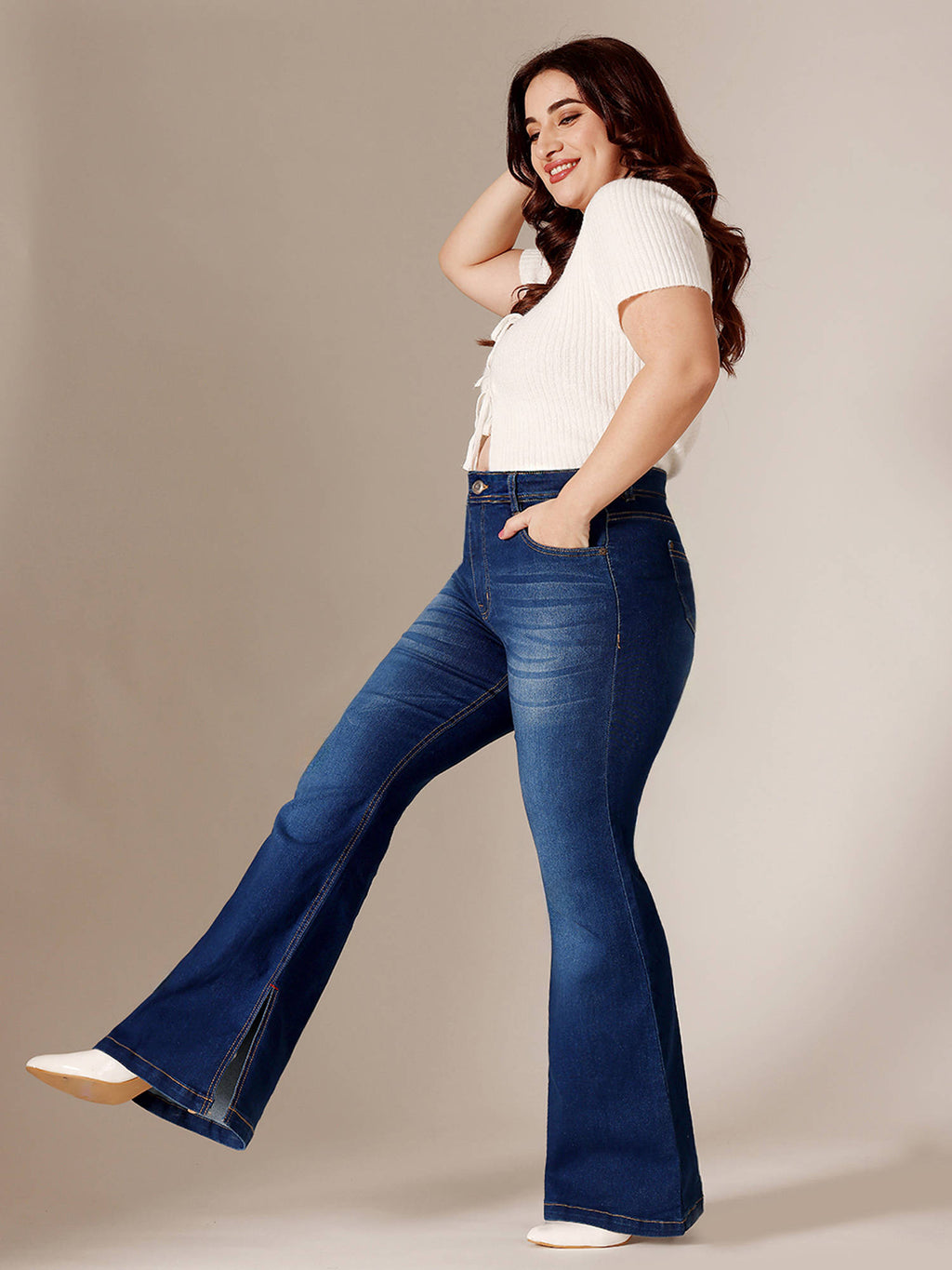 A+ Curve Collection Plus Size Blue Bootcut Jeans | BT10 - view 2