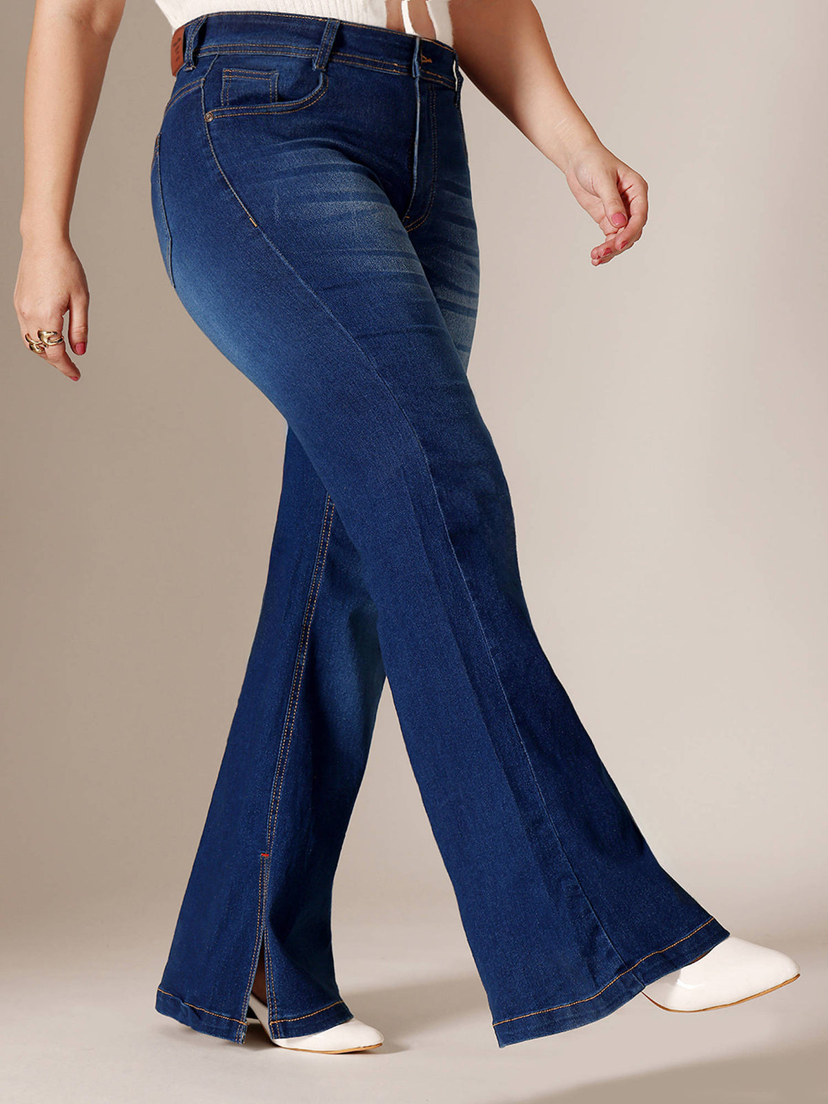 A+ Curve Collection Plus Size Blue Bootcut Jeans | BT10 - view 5