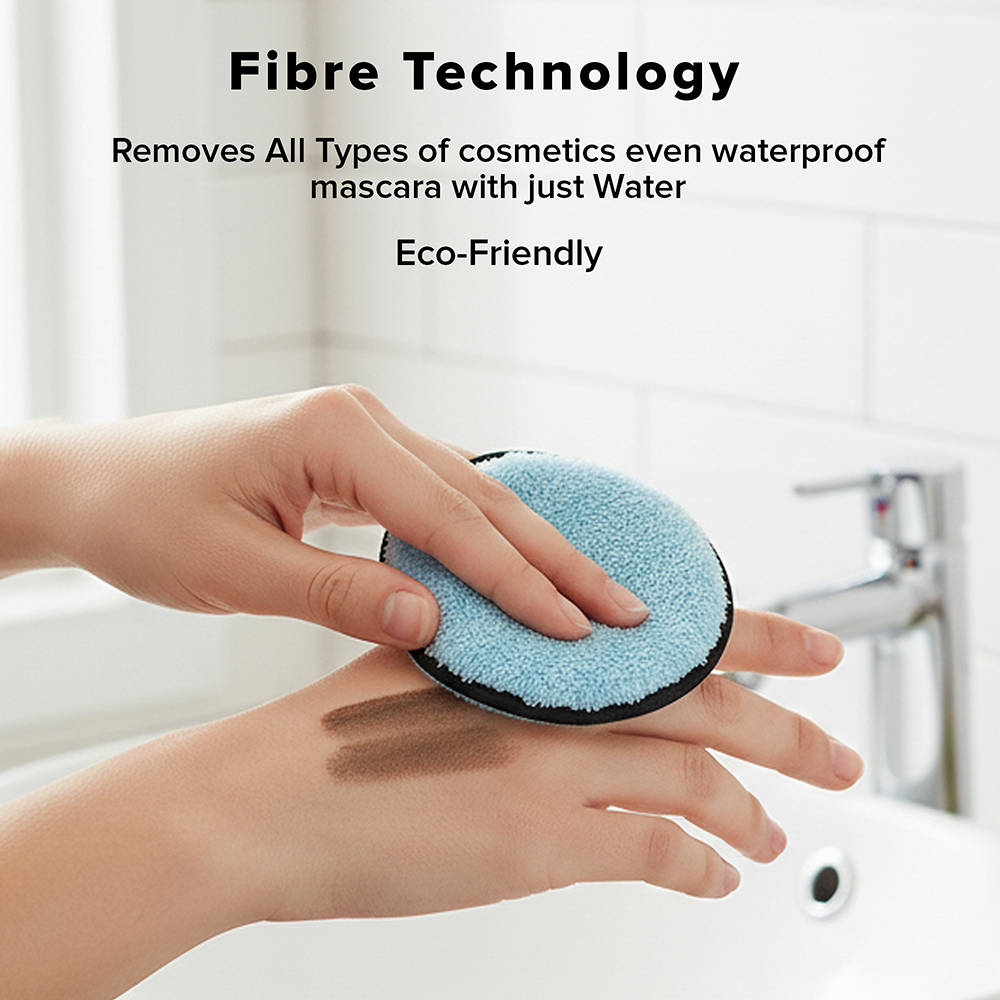 Reusable Makeup Remover Pad Microfiber Dual Sided Rounds Free Leatherite Pouch - Blue | C83 - view 4