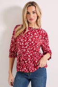 Frill Peplum Hem Printed Blouse - Pink | pt51 - view 1