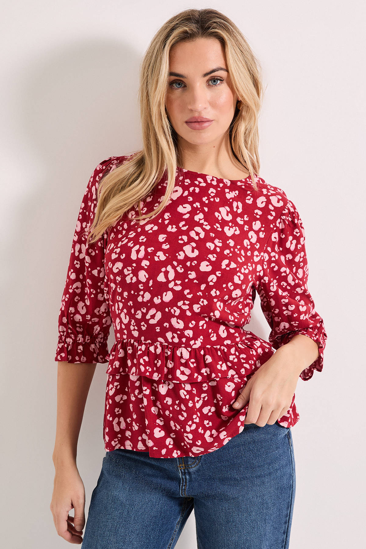 Frill Peplum Hem Printed Blouse - Pink | pt51 - view 1