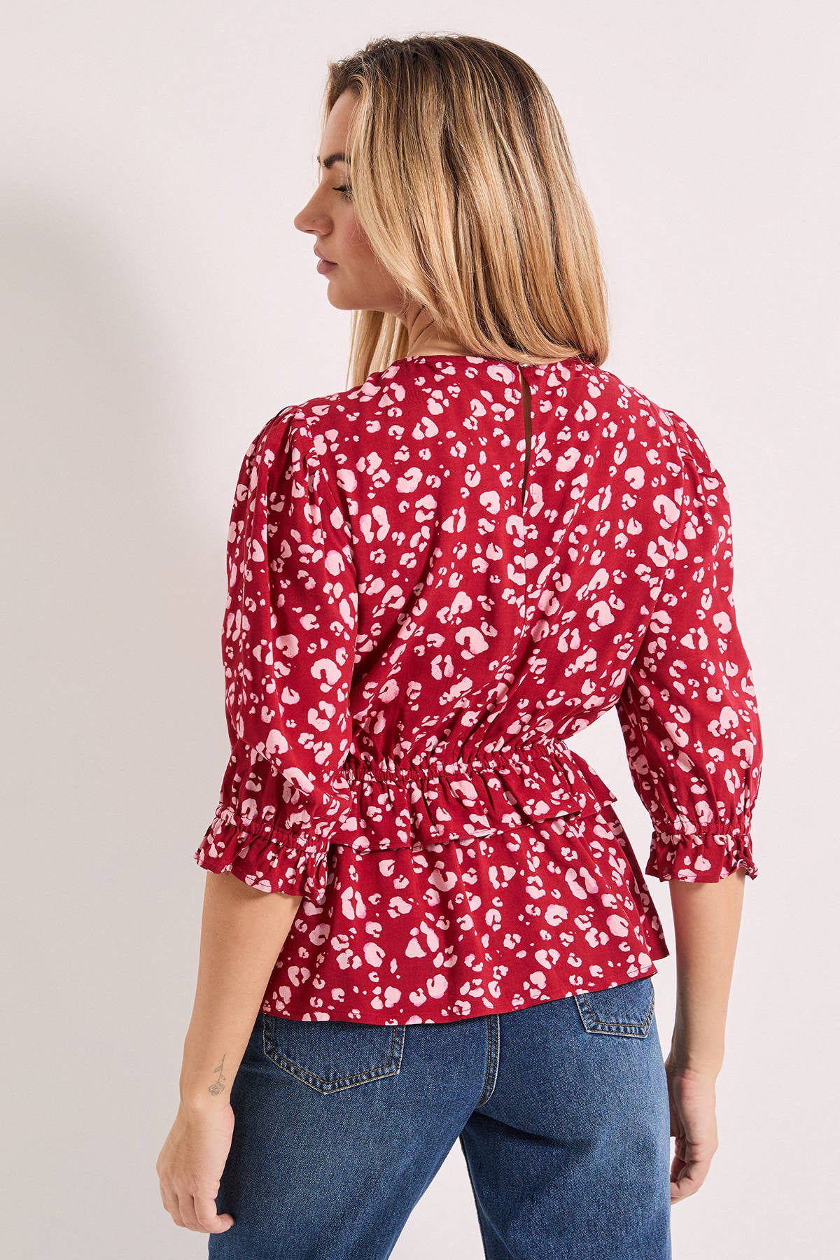 Frill Peplum Hem Printed Blouse - Pink | pt51 - view 2