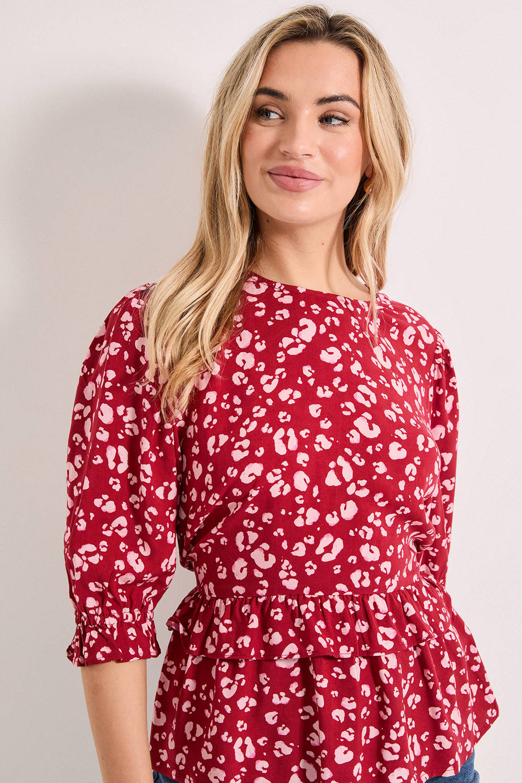 Frill Peplum Hem Printed Blouse - Pink | pt51 - view 4