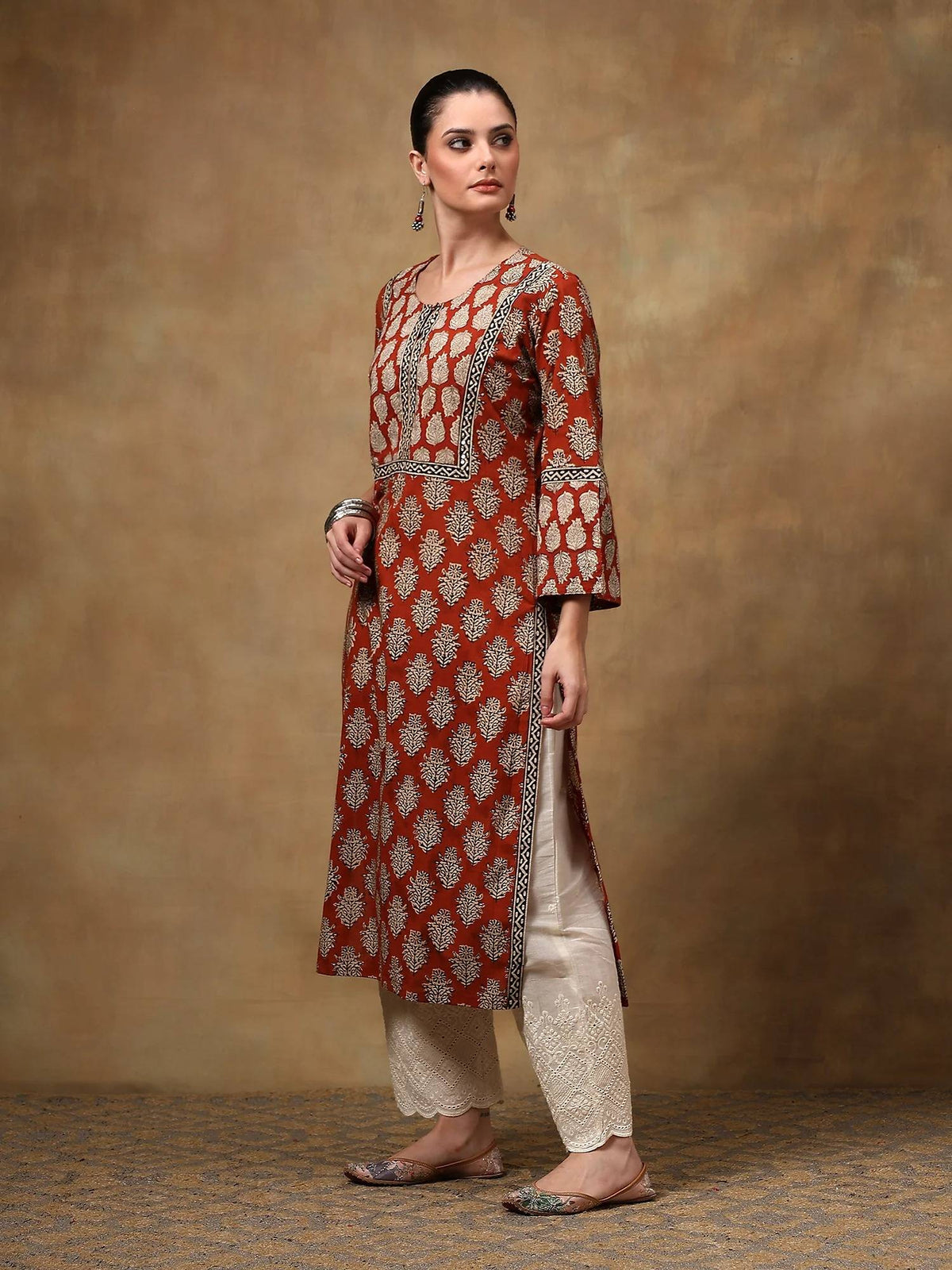 Maroon Daboo Printed Kurta | FY93 - view 3
