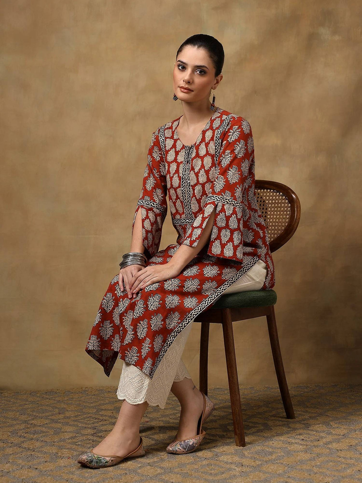 Maroon Daboo Printed Kurta | KDG - view 8