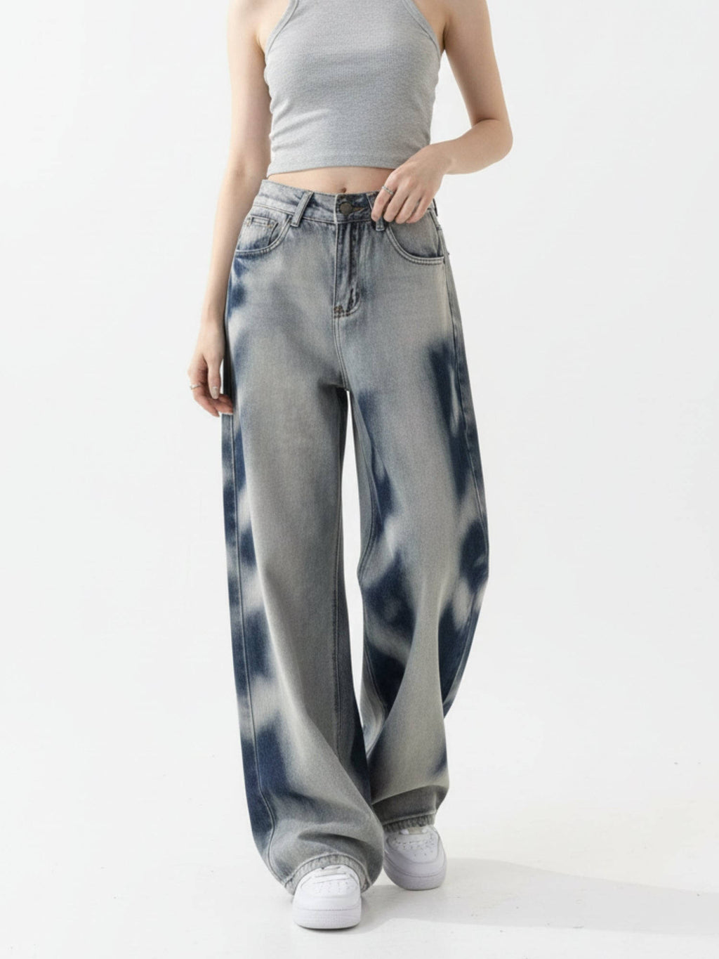 Light Blue High Waist Washed Effect Jeans | BG78 - view 1