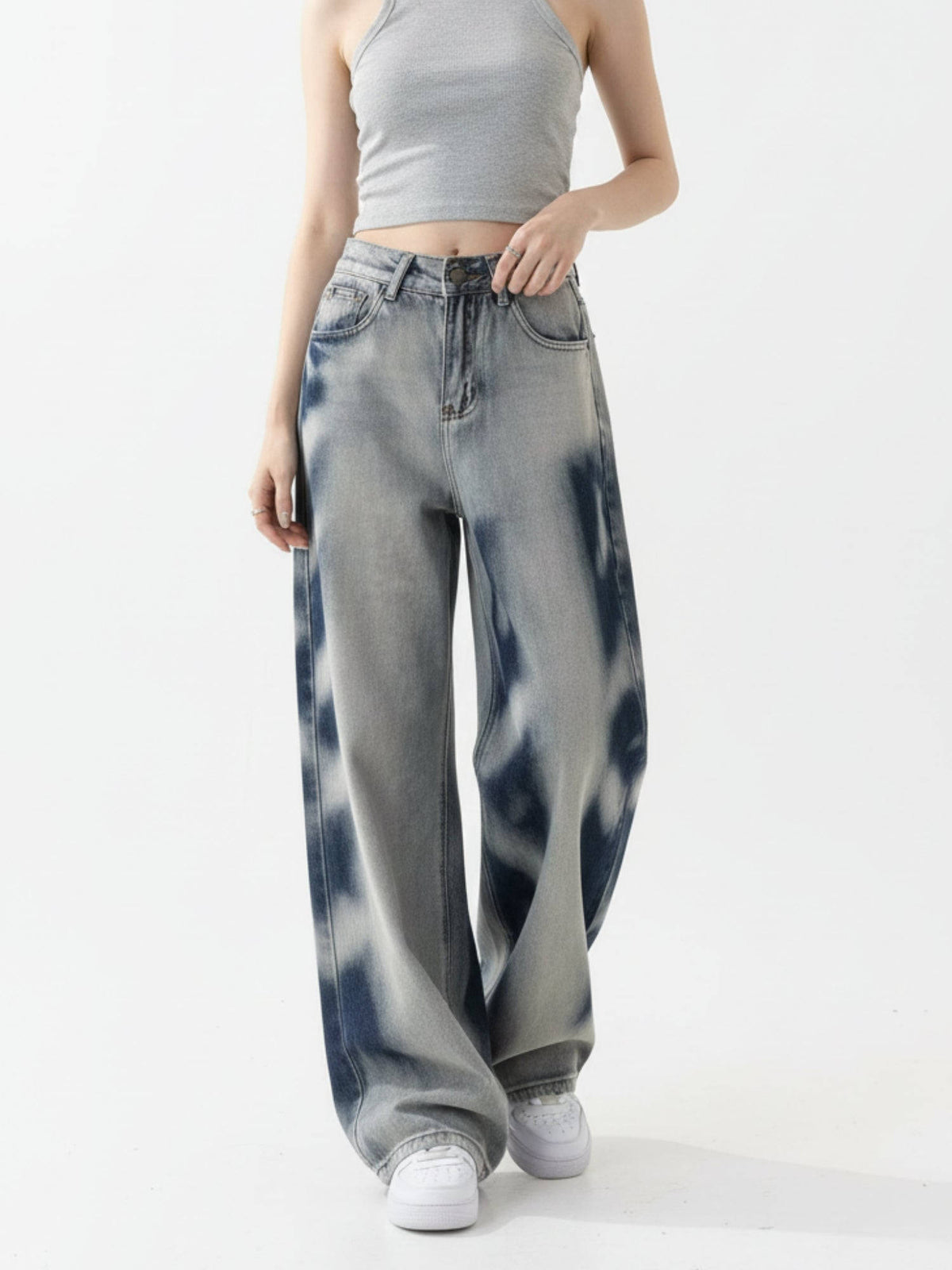 Light Blue High Waist Washed Effect Jeans | BG78 - view 1