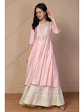 Women's Pink Embroidered Anarkali Rayon Kurta | KDG - view 1