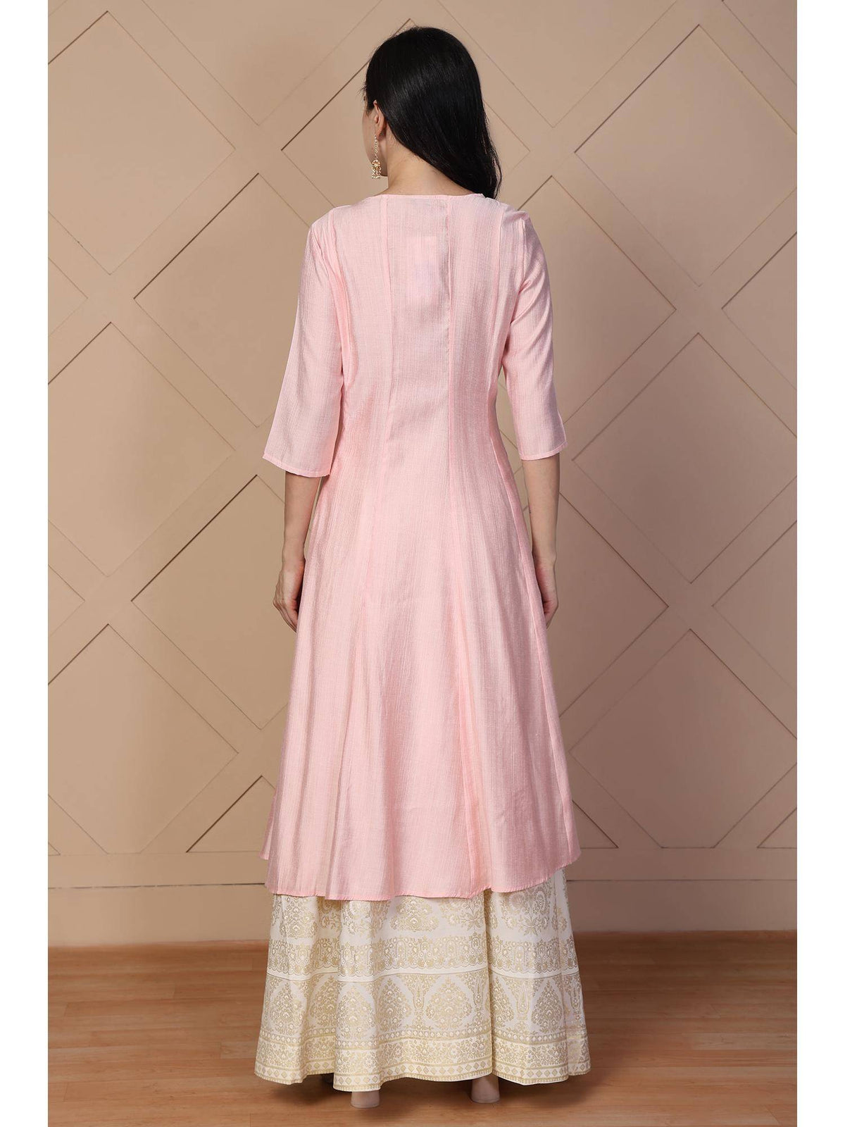 Women's Pink Embroidered Anarkali Rayon Kurta | KDG - view 2
