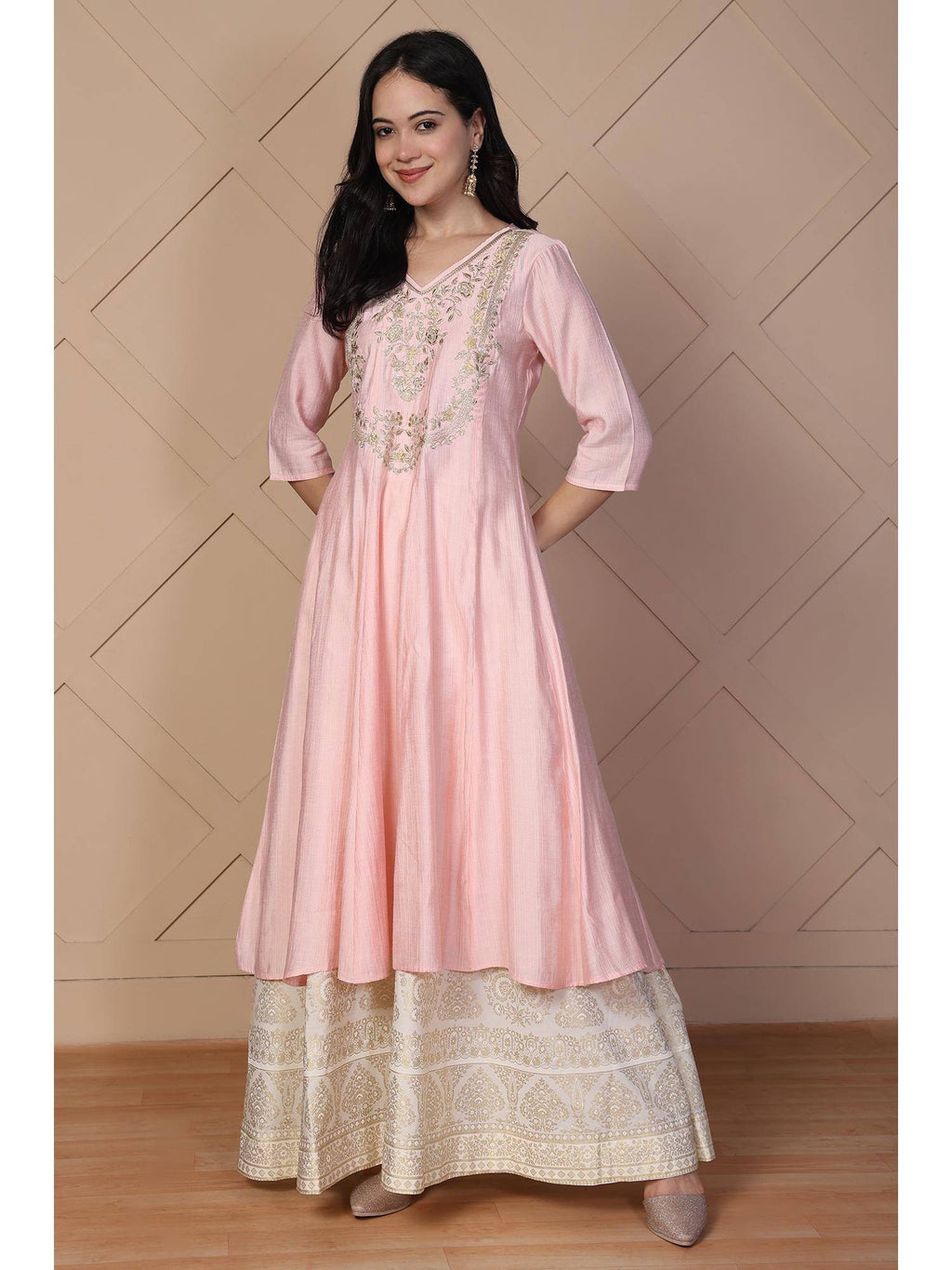 Women's Pink Embroidered Anarkali Rayon Kurta | KDG - view 3