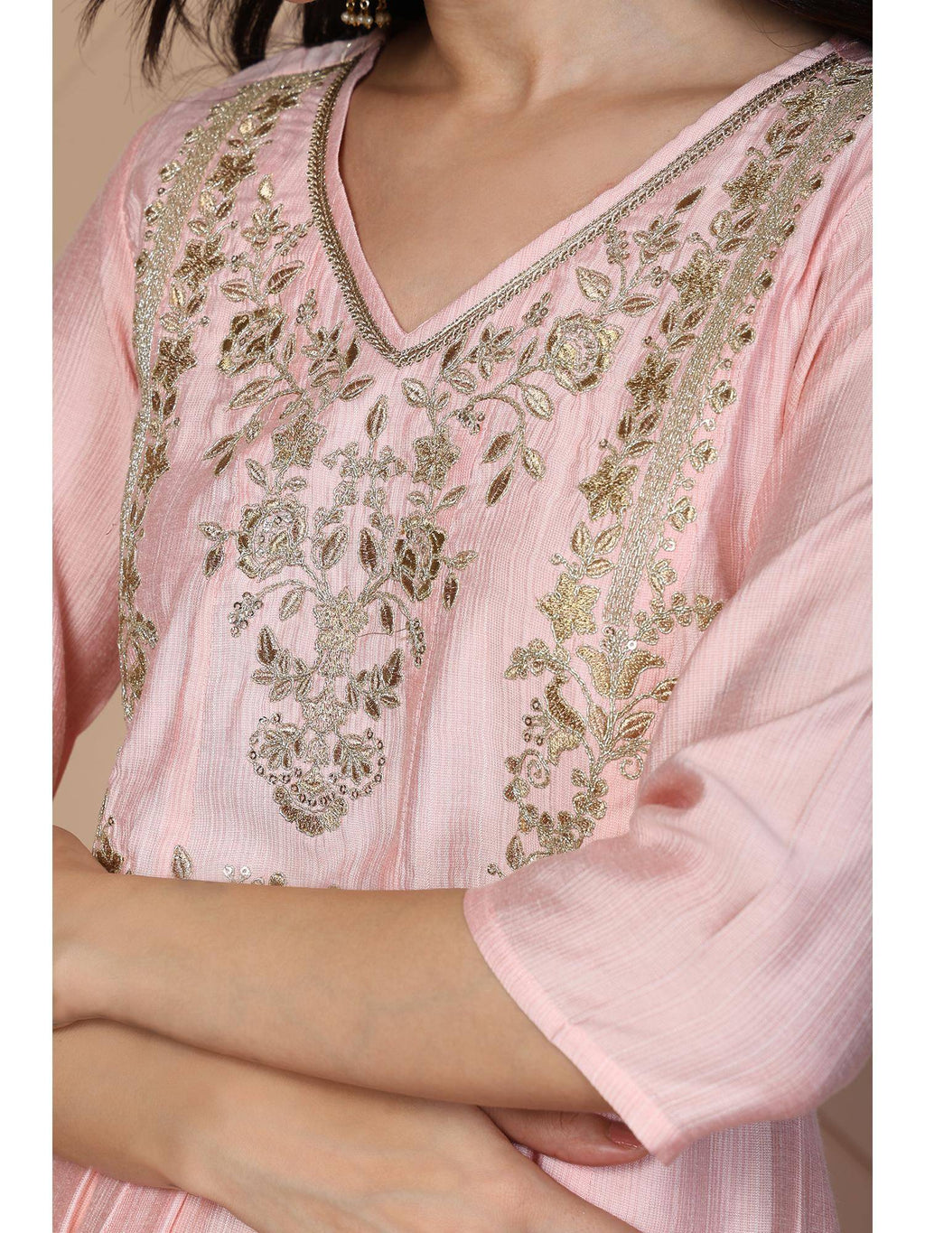 Women's Pink Embroidered Anarkali Rayon Kurta | KDG - view 4