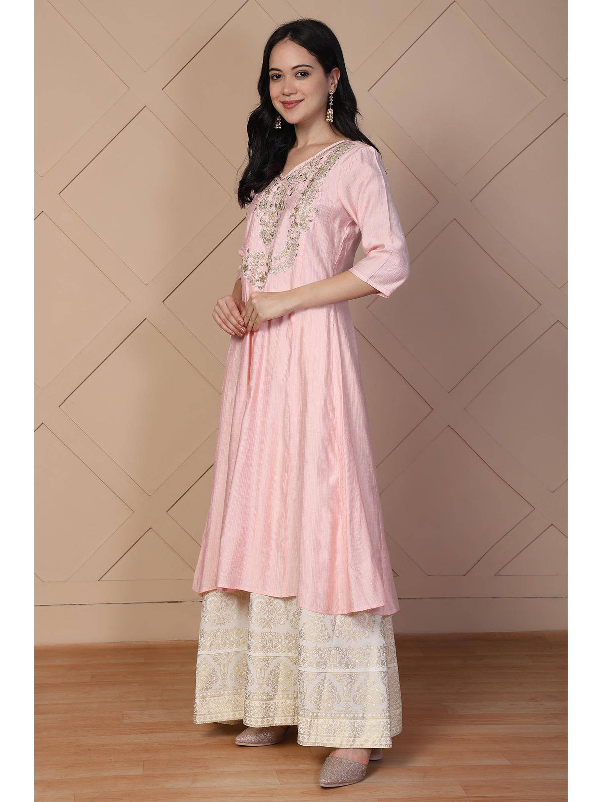 Women's Pink Embroidered Anarkali Rayon Kurta | KDG - view 5