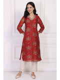 Red Floral Printed Sequined Straight Kurta | U3S - view 1