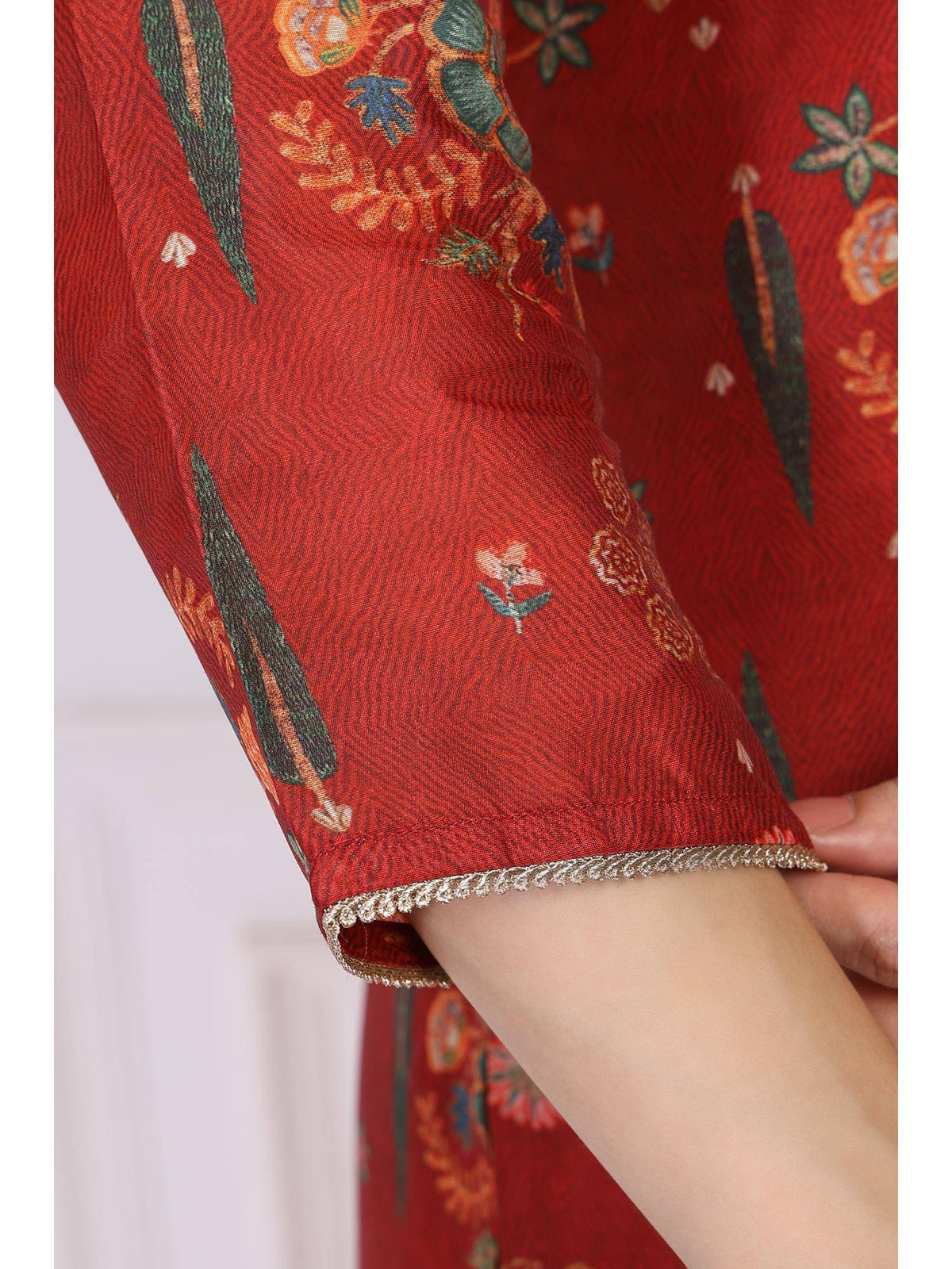 Red Floral Printed Sequined Straight Kurta | FY93 - view 5
