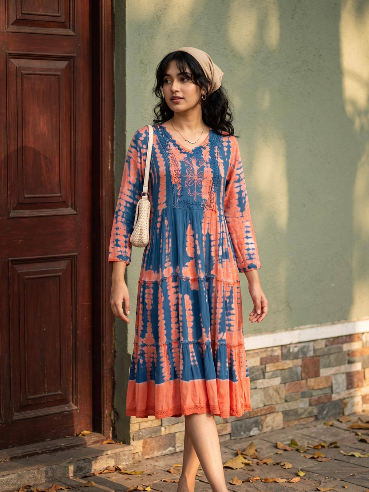 Blue Tie & Dye Viscose Rayon Flared Dress | D56 - view 1