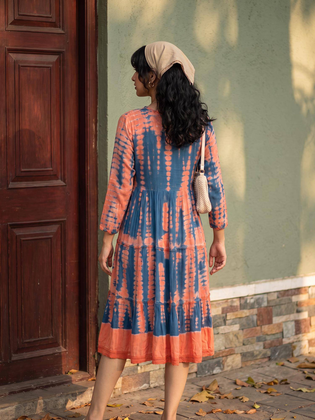 Blue Tie & Dye Viscose Rayon Flared Dress | D56 - view 2