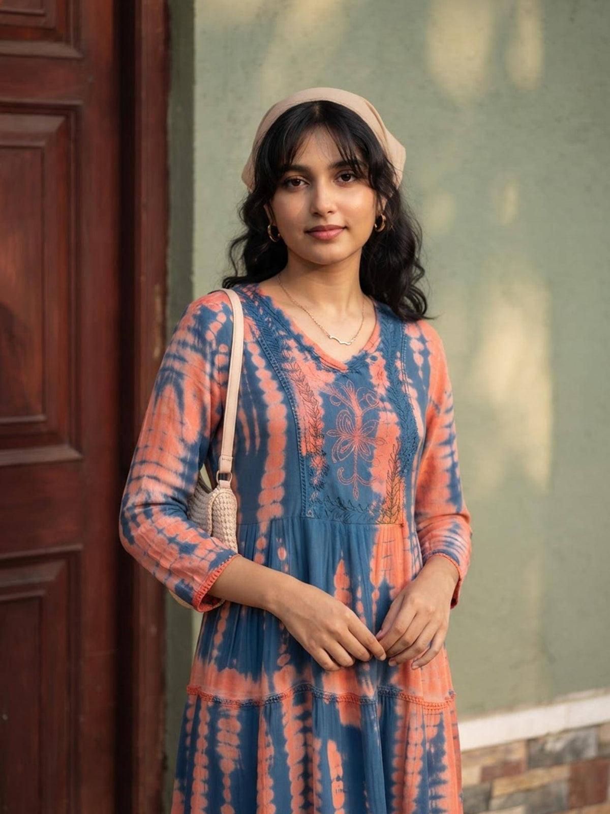 Blue Tie & Dye Viscose Rayon Flared Dress | D56 - view 3
