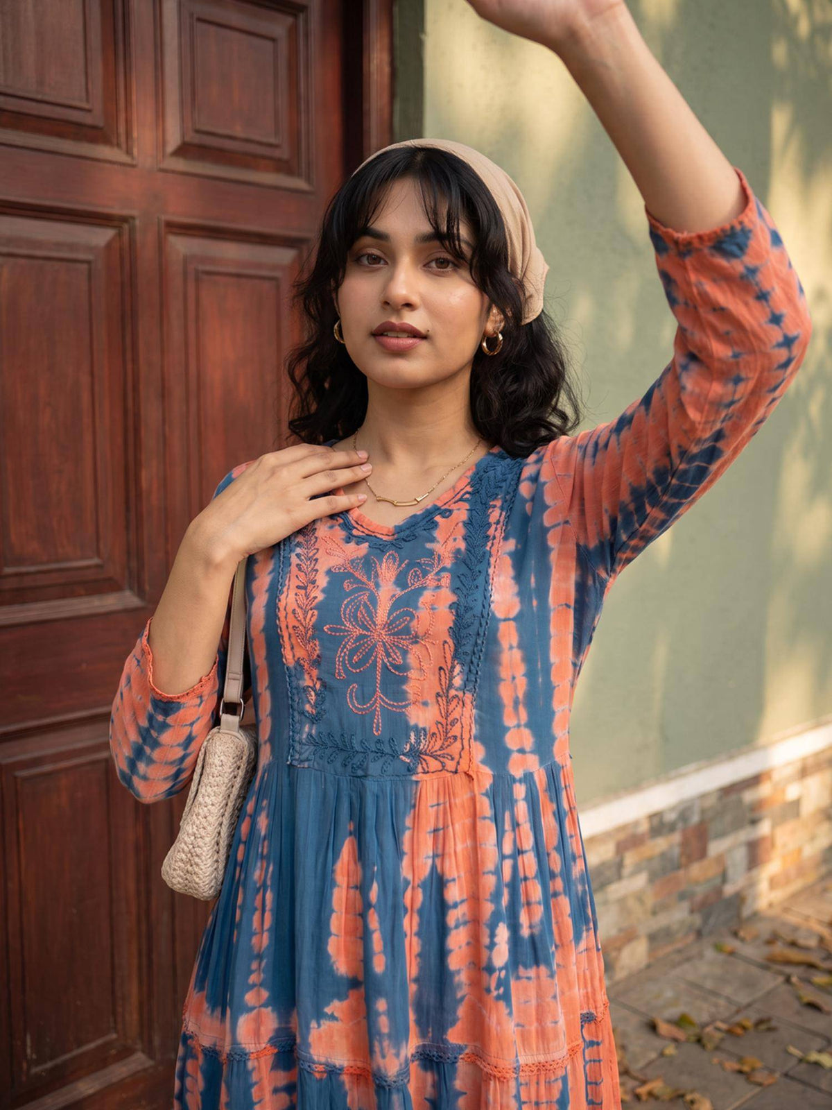 Blue Tie & Dye Viscose Rayon Flared Dress | D56 - view 4