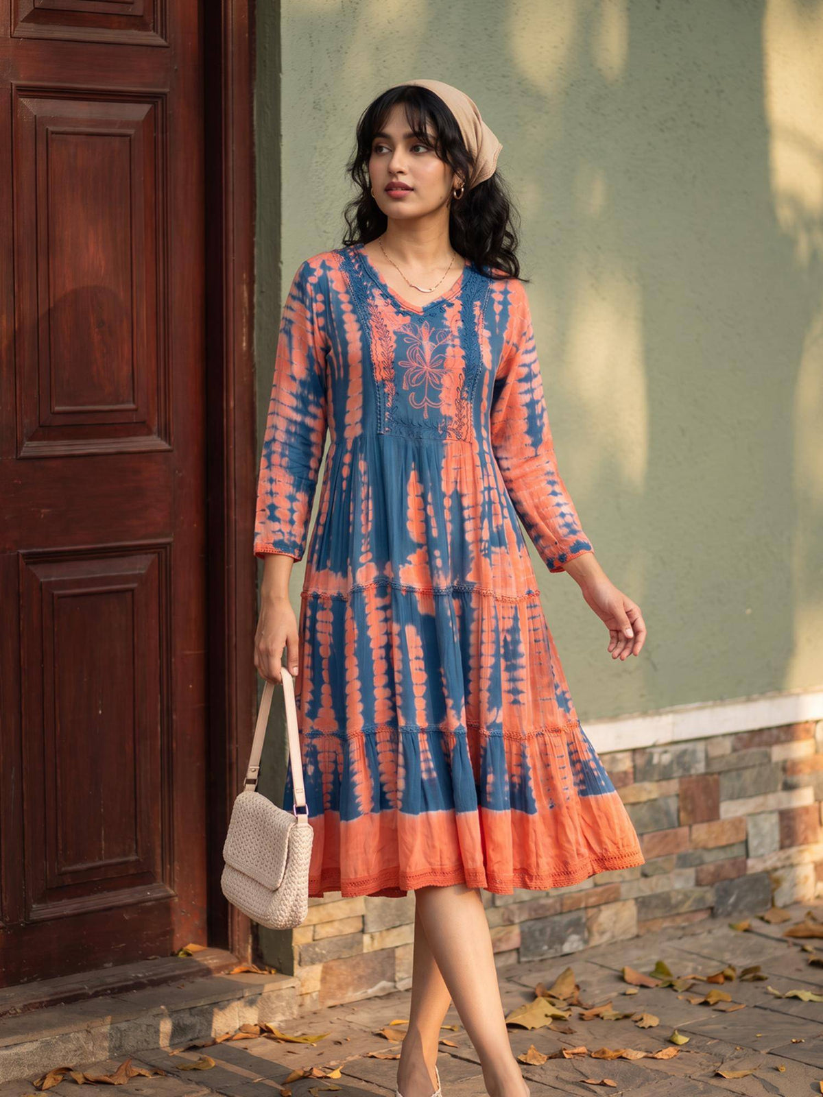 Blue Tie & Dye Viscose Rayon Flared Dress | D56 - view 5