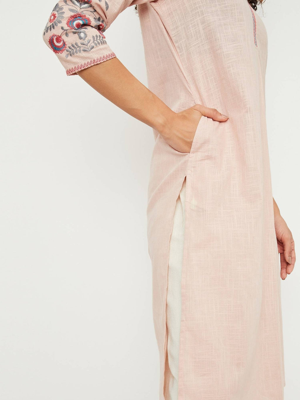 Women Embroidered Peach Straight Kurta | U3S - view 6