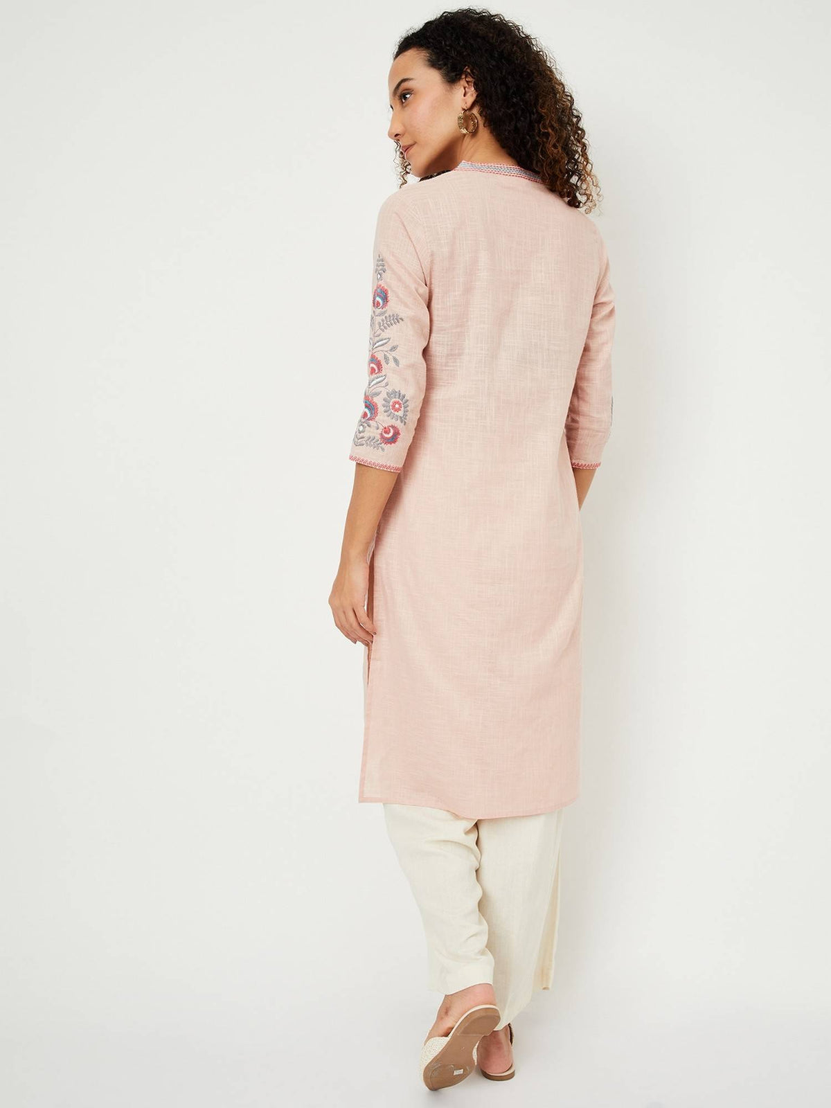 Women Embroidered Peach Straight Kurta | U3S - view 7