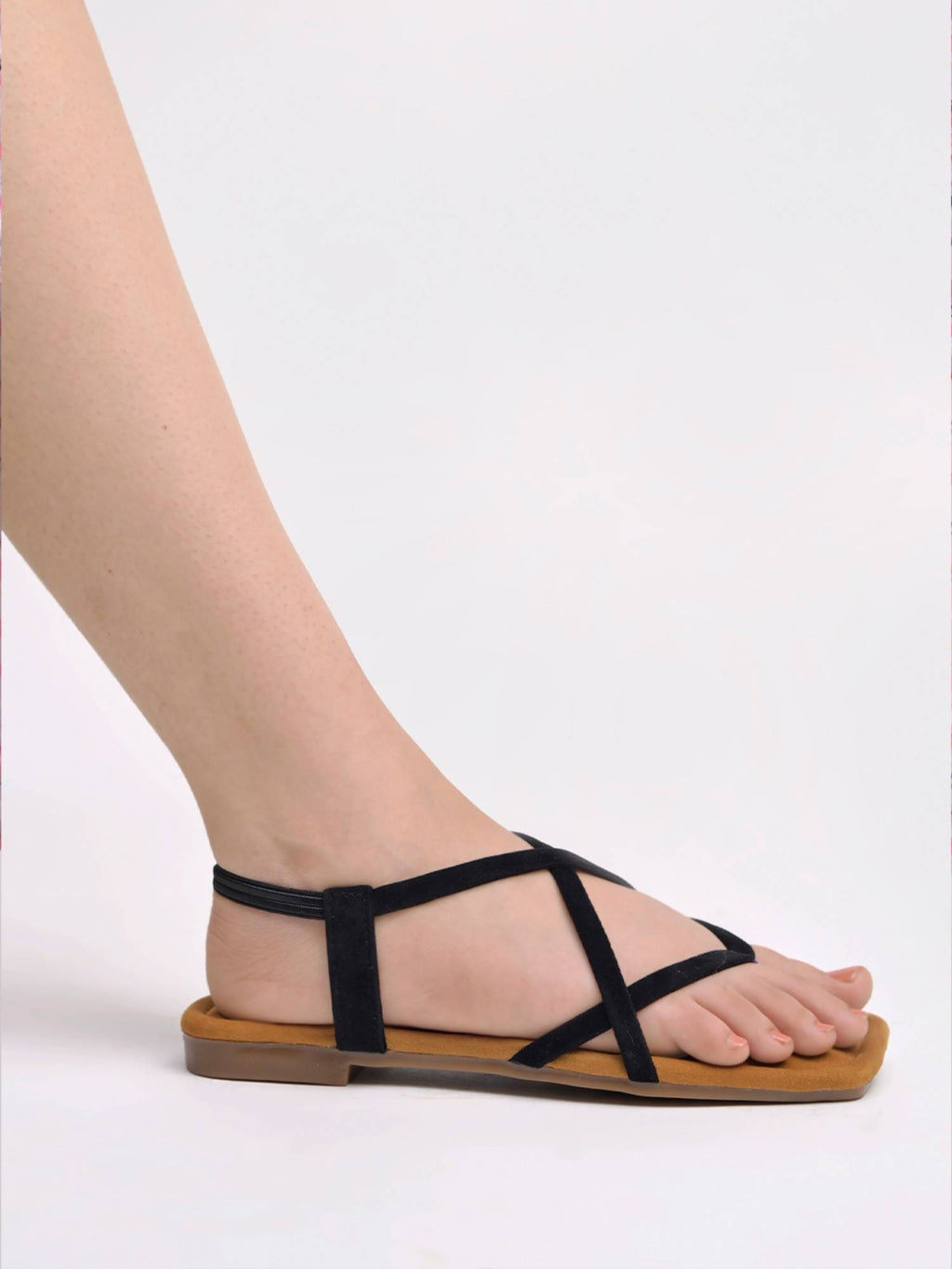 Strappy Detailed Black Flat Sandals for Women | SD89 - view 3