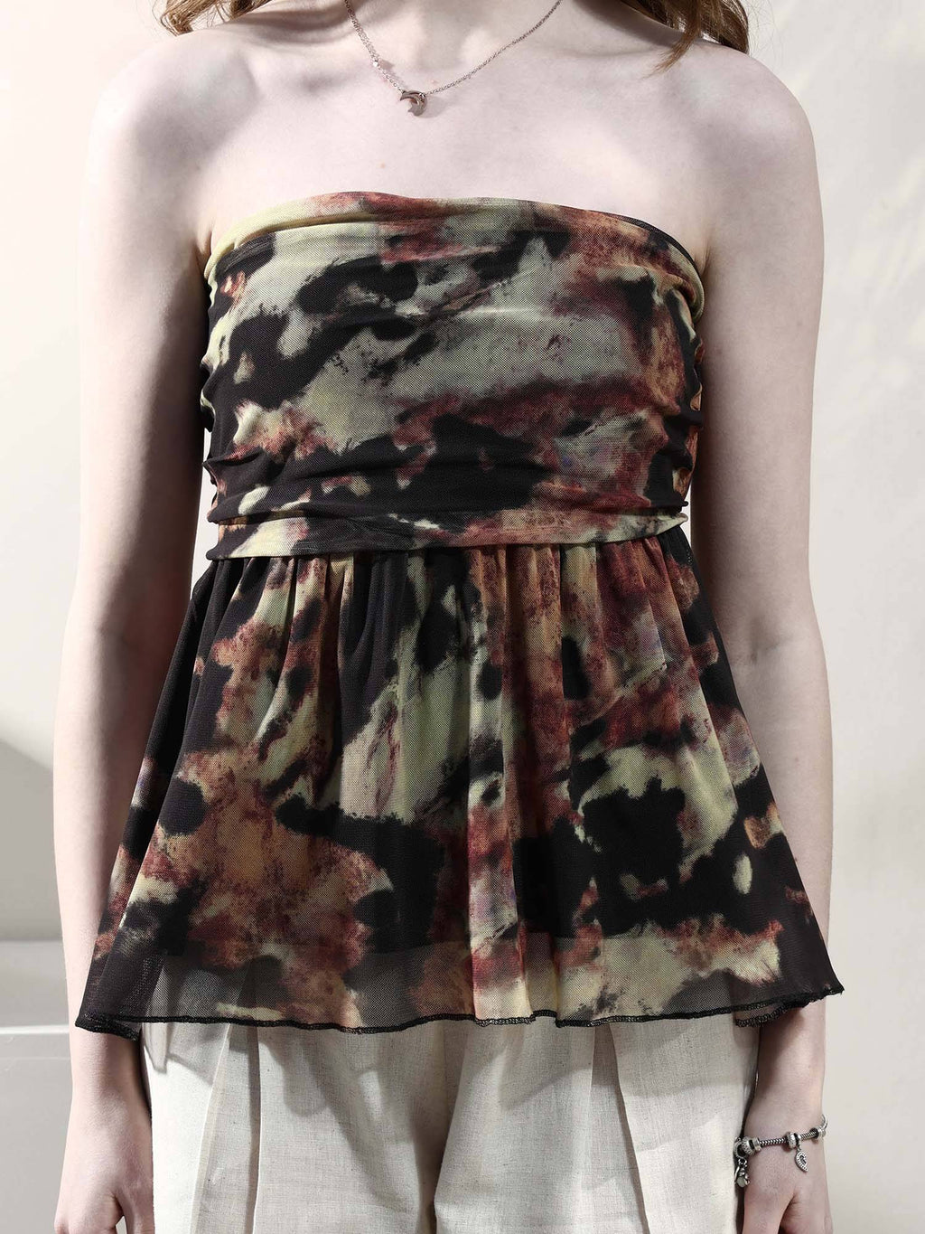 Multi-Color Strapless Polyester Printed Casual Top | TT90 - view 1