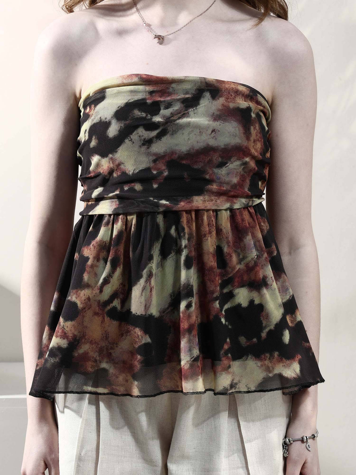 Multi-Color Strapless Polyester Printed Casual Top | TT90 - view 1