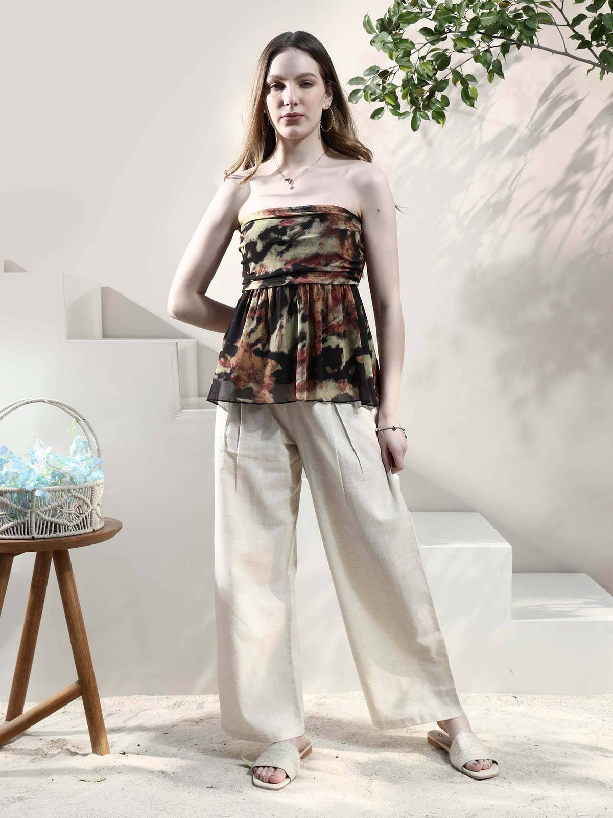 Multi-Color Strapless Polyester Printed Casual Top | TT90 - view 2