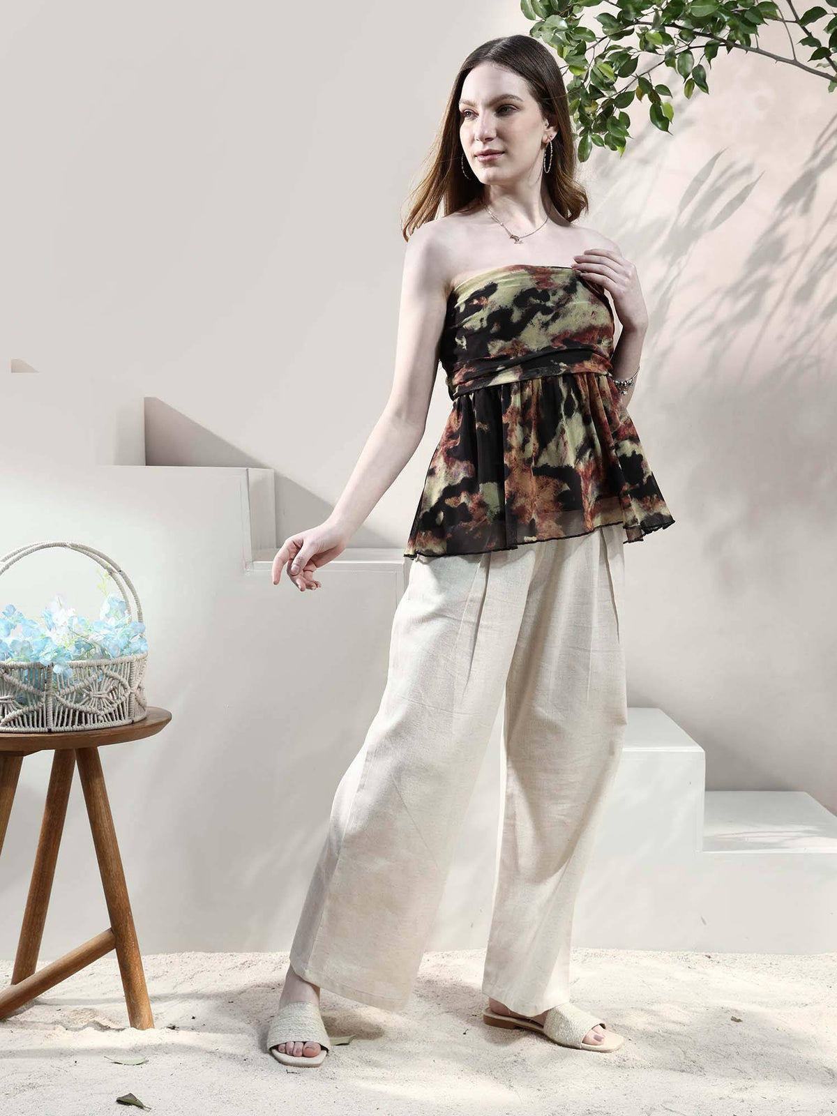 Multi-Color Strapless Polyester Printed Casual Top | TT90 - view 3