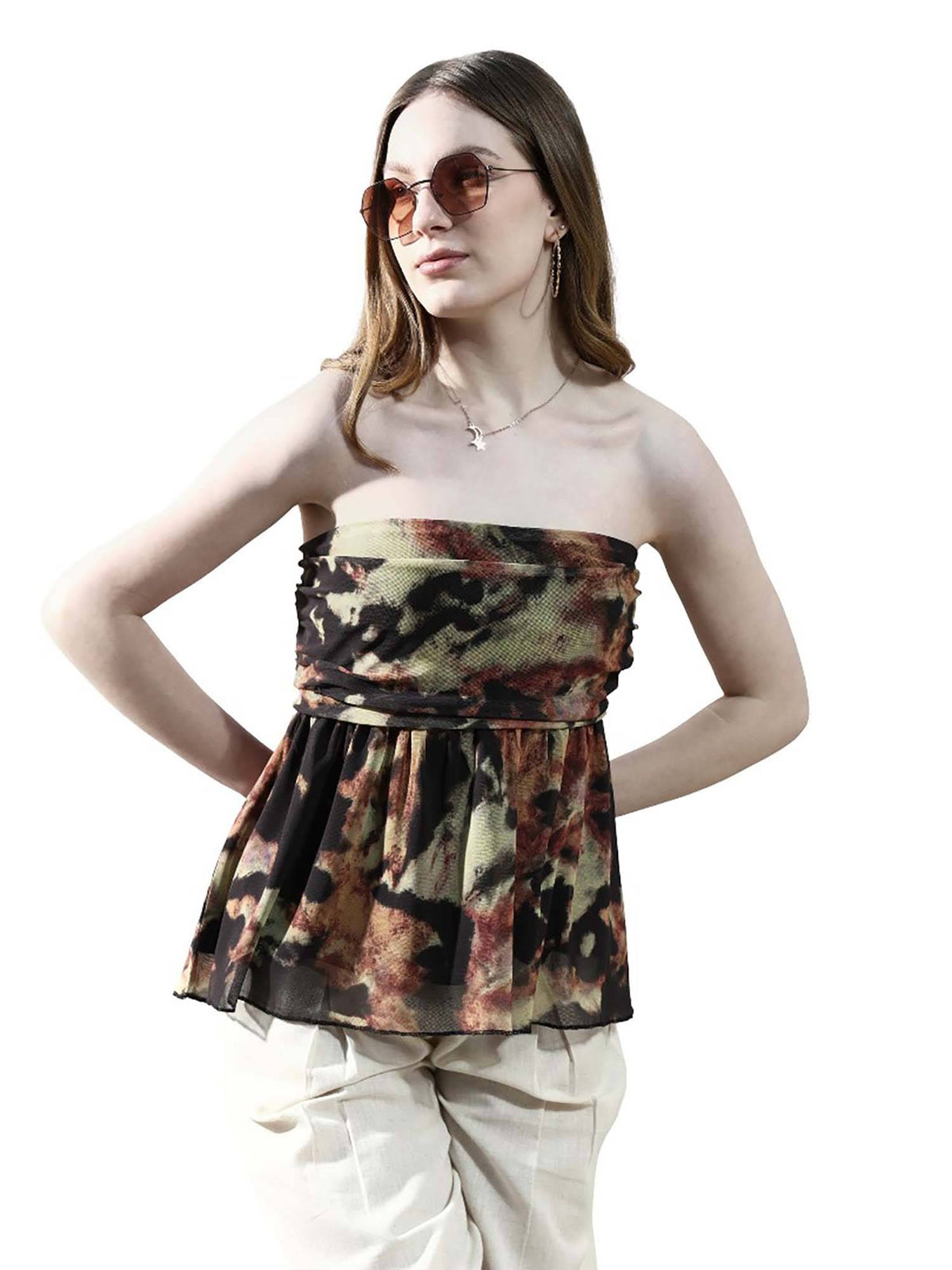 Multi-Color Strapless Polyester Printed Casual Top | TT90 - view 4
