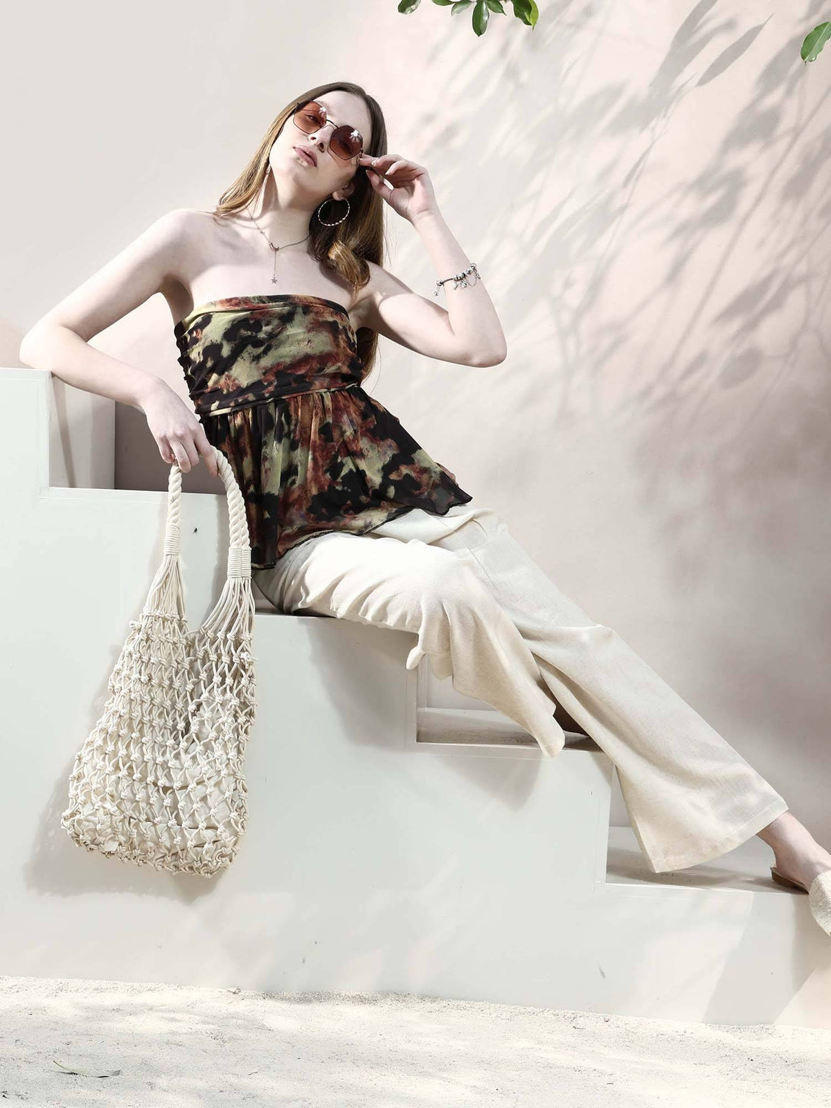 Multi-Color Strapless Polyester Printed Casual Top | TT90 - view 6