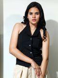 Beige Halter Neck Polyester Solid Casual Top | HT67 - view 7