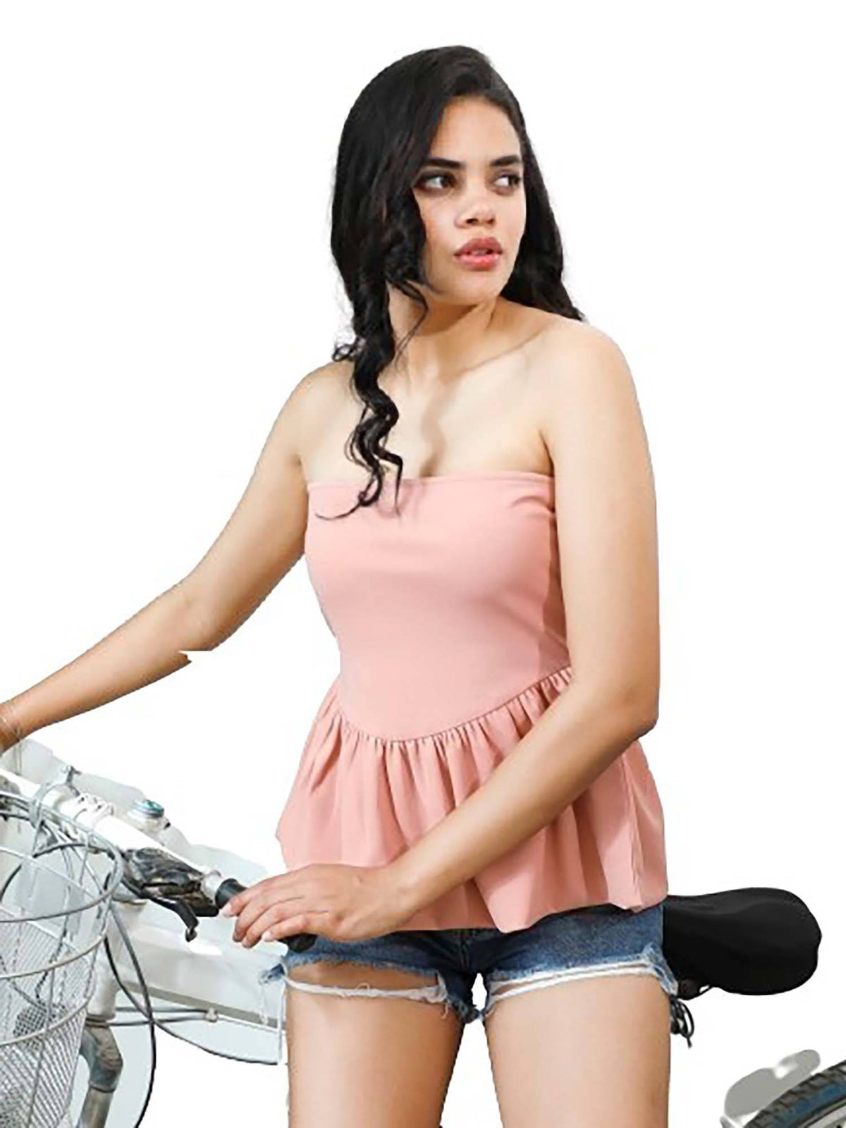 Pink Strapless/Tube Scuba Solid Casual Top | TT90 - view 1