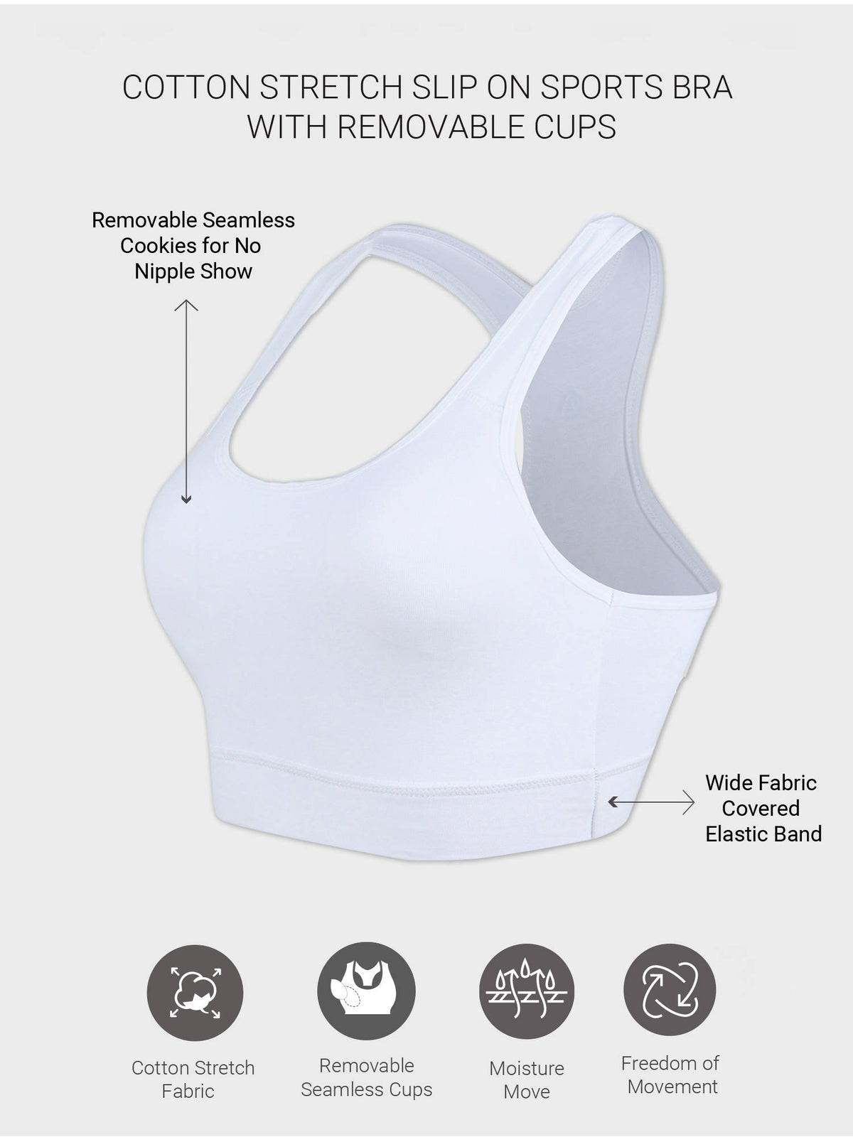 Cotton Slip On Sports Bra with Removable Cups NYK059 Navy | sb09 - view 32