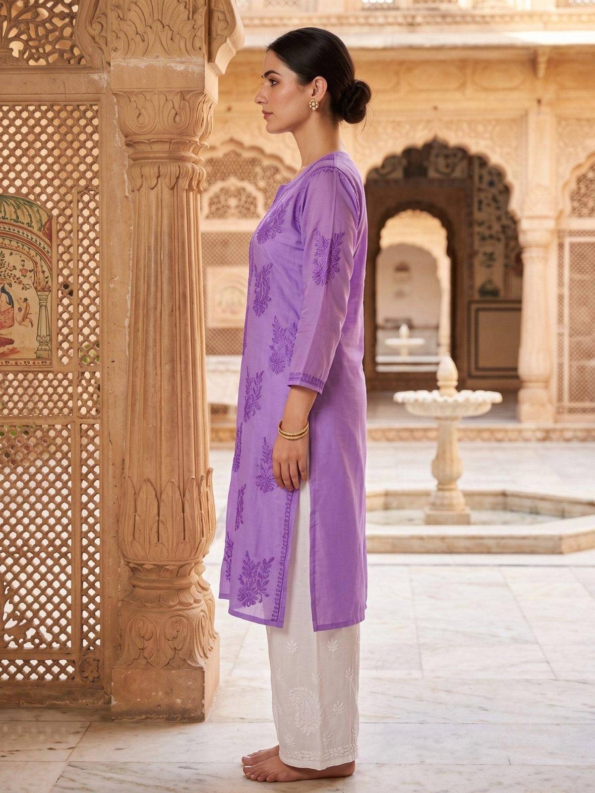 Women Green Chanderi Silk Chikankari Kurta | KDG - view 8