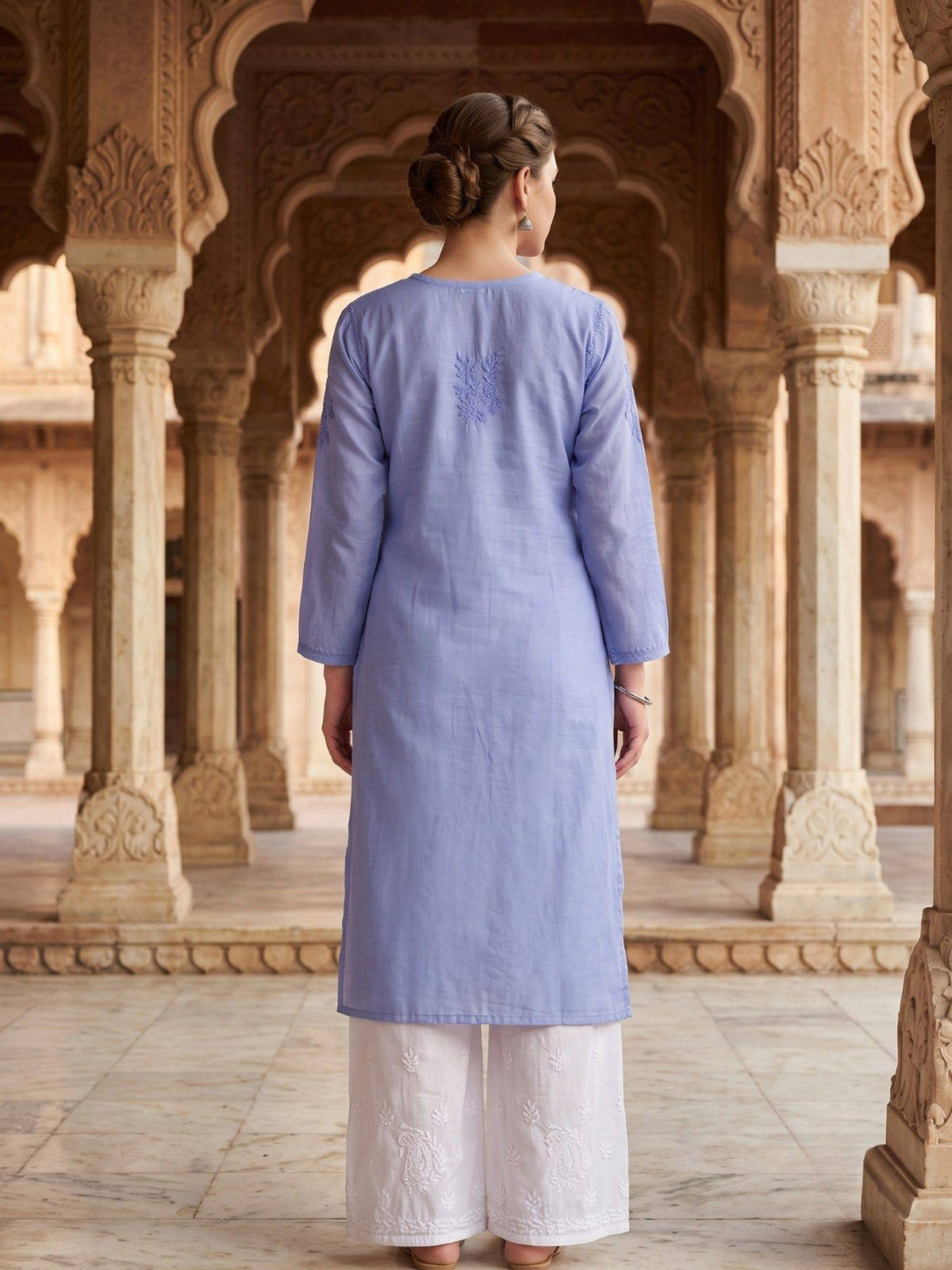 Women Green Chanderi Silk Chikankari Kurta | KDG - view 22