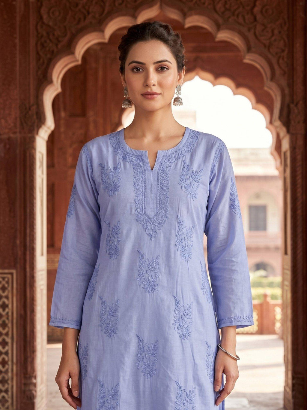 Women Green Chanderi Silk Chikankari Kurta | FY93 - view 25