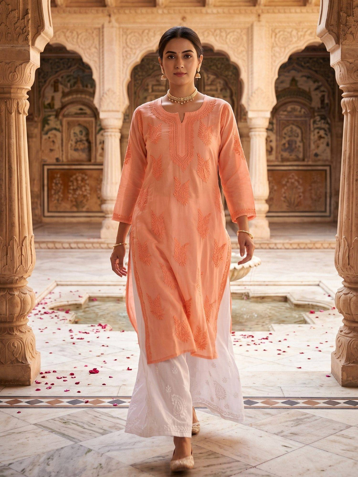 Women Green Chanderi Silk Chikankari Kurta | KDG - view 26
